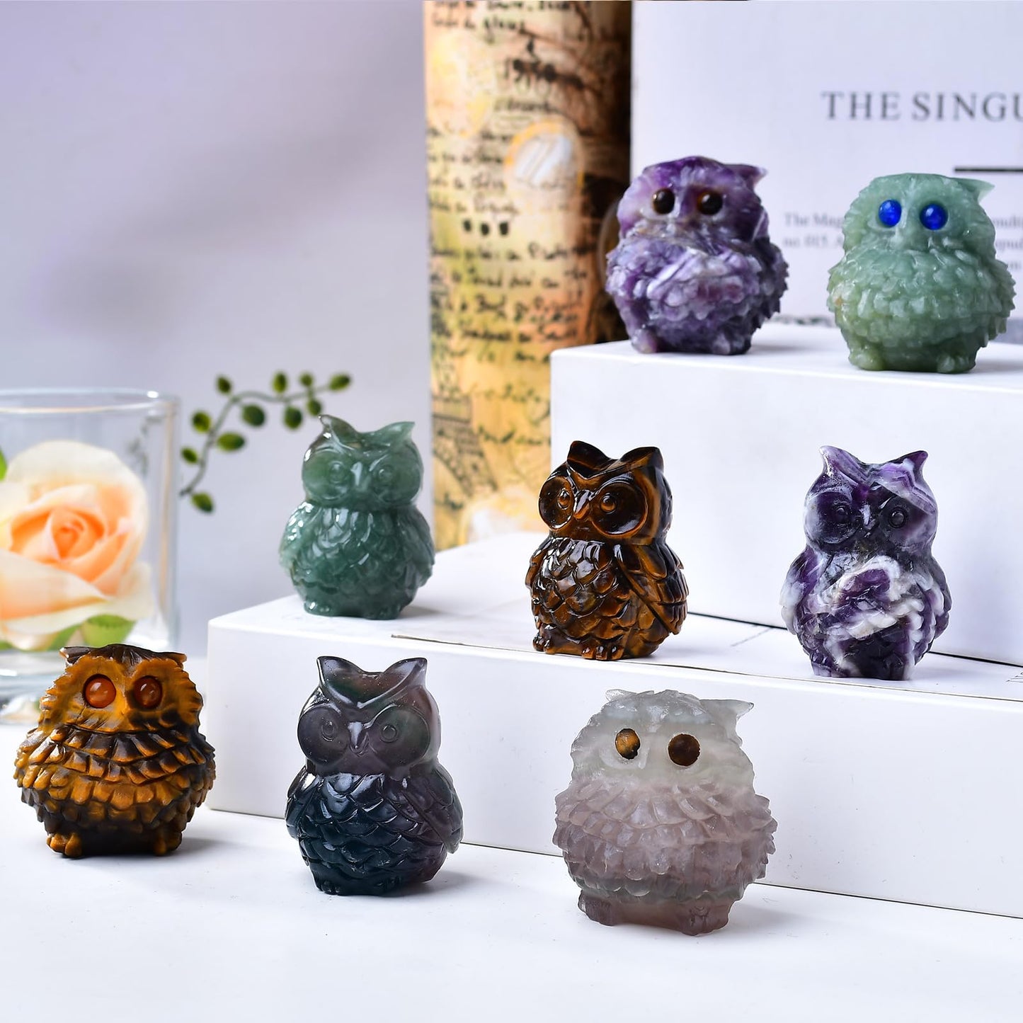 Ytbeoxk 1.9 Inch Amethyst Owl Statue, Purple Owl Figurine, Home Decor, Healing Crystal, Spiritual Gift