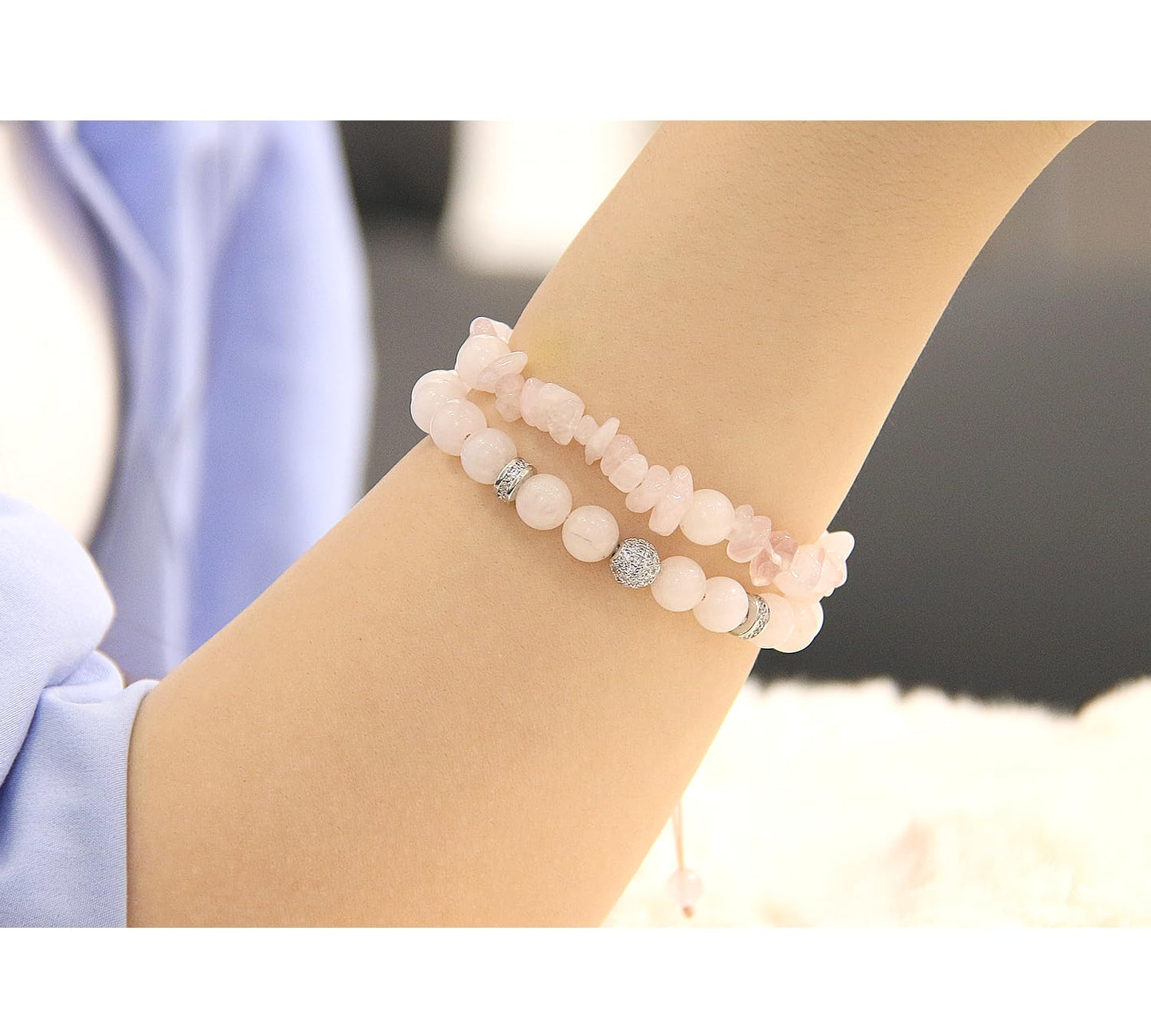 GDLKPYHS 2Pcs Rose Quartz Bracelet for Women - Crystals and Healing Stones Bead Bracelets Handmade Natural Gemstone Jewelry Unique Gifts for Women