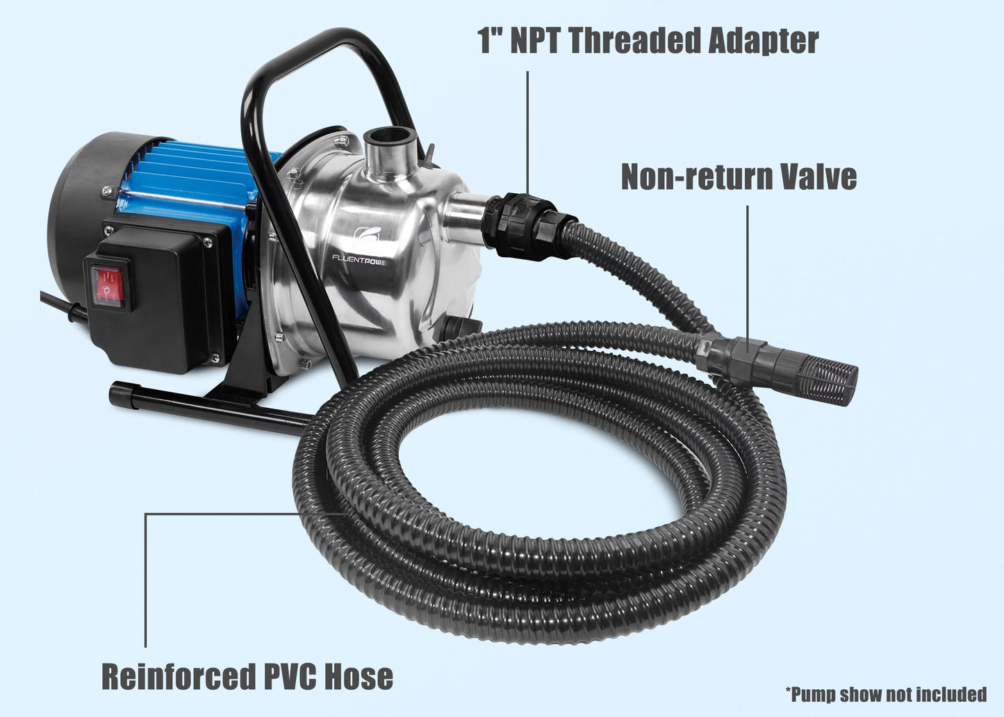 FLUENTPOWER 13FT x 1" Suction Hose Kit with Check Valve, Corrugated Pipe 13ft Long, Water Intake Hose Set, Aspiration Hose for Shallow Well Sprinkler Garden Booster Pump with 1” Female Inlet