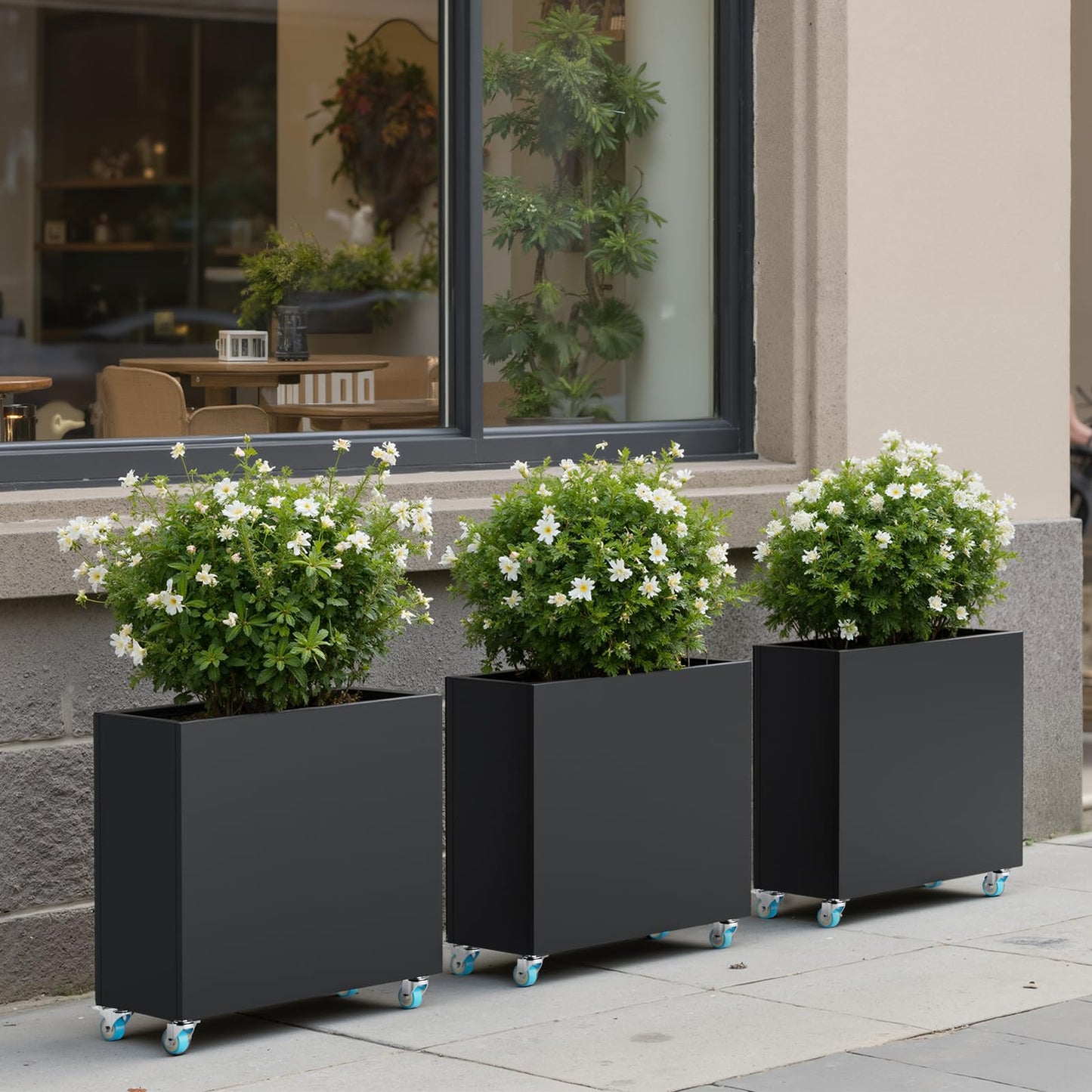 HAYOHRT Metal Flower Planter with Drainage Holes & Removable Shelf Large Rectangular Planter Black for Outdoor Indoor Patio Porch 38 x 13 x 30inch Modern Design for Plants Flowers Vegetables Fruits