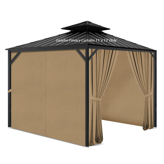Gazebo Privacy Curtains 11' x 13' with Zipper 4-Panels Side Wall Universal Replacement for Patio, Outdoor Canopy, Garden and Backyard (Curtain Only)