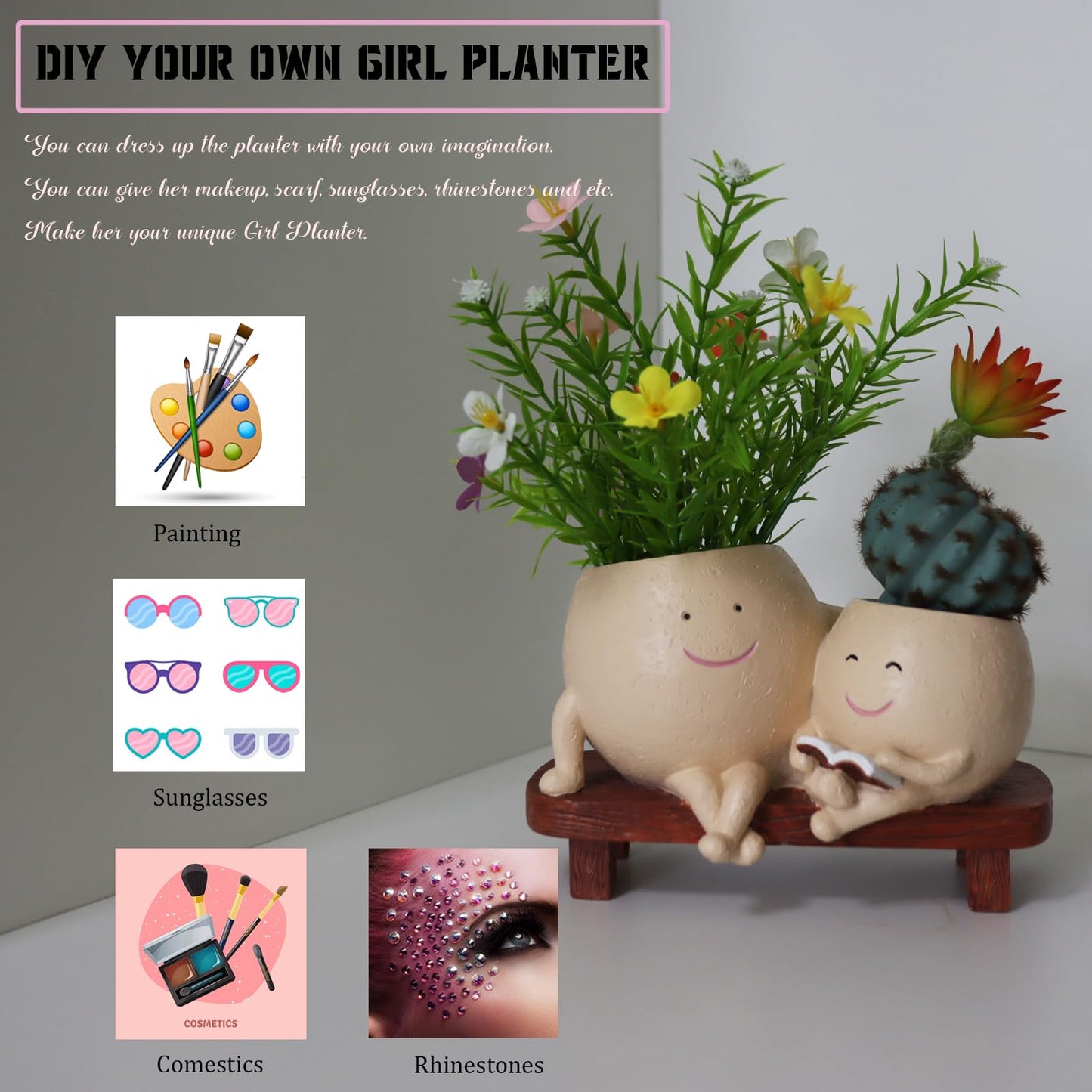 Dolkgy Face Pots for Plants, Cute Head Planter Flower Pots for Indoor Outdoor Plants, Modern Lady Head Vase Girl Face Planter, Unique Plant Pots, Macetas