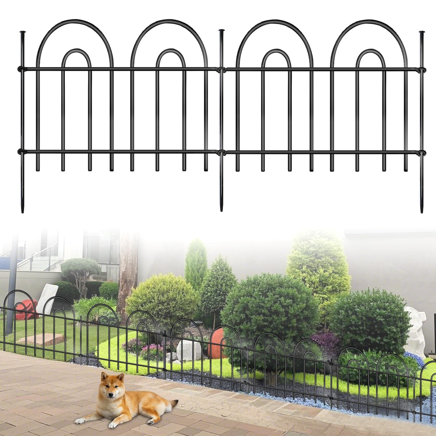 45ft X 13in Animal Barrier Fence, 32 Panels No Dig Fence for Dogs Rabbit, Anti Digging Defense Barrier Garden Edging Border, Rustproof Metal Arched Decorative Garden Fencing for Outdoor, Yard, Lawn