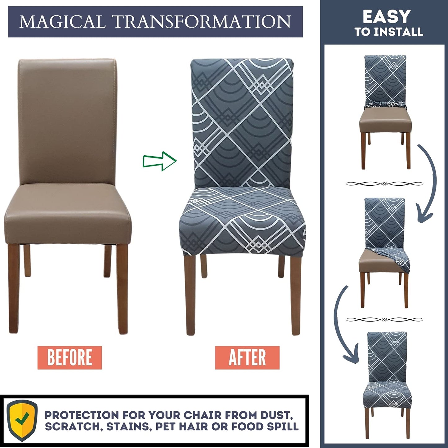 SPRINGRICO Chair Covers for Dining Room Set of 4, Stretch Dining Chair Cover, Washable Spandex Kitchen Parsons Chair Slipcovers, Removable Seat Protector for Home or Party (4 Pack, Bora Bora)