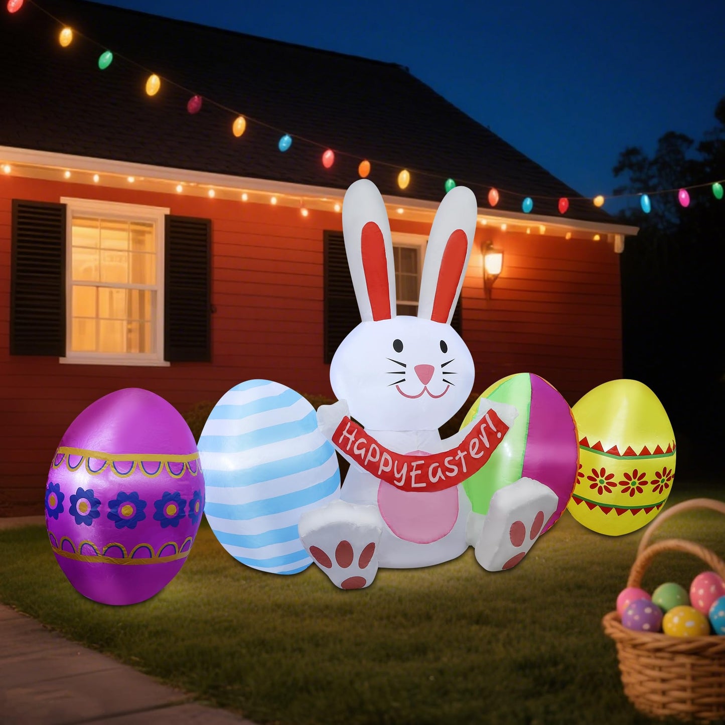 DR.DUDU Easter Inflatables Outdoor Decorations, 7 FT Long Easter Bunny with Eggs, Happy Easter Decorations, Easter Blow up Yard Decorations for Garden Lawn Holiday Party