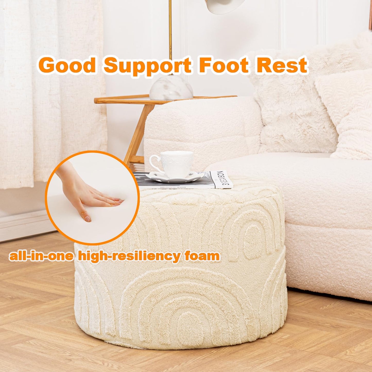 Asuprui Plush Fabric Ottoman Footrest – 20"x14" Soft Foam Pouf with Removable Cover Perfect for Living Room, Bedroom & Dorm(Linen)