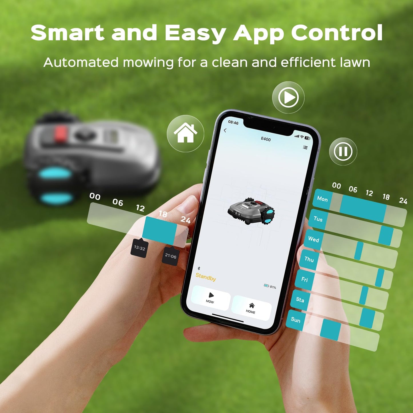 2026 New Robot Lawn Mower with App Control – Features Adjustable Cutting Height, Auto-Charging, Obstacle Detection and Brushless Motor for Lawns Up to 1/8 Acre, Dark Gray