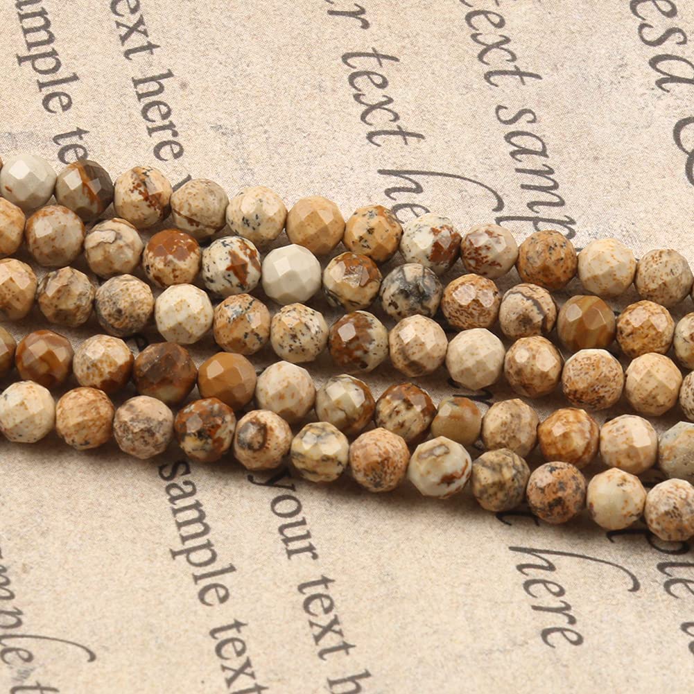 Song Xi 120pcs 3mm Natural Picture Gemstone Beads Faceted Round Loose Stone Beads for Jewelry Making