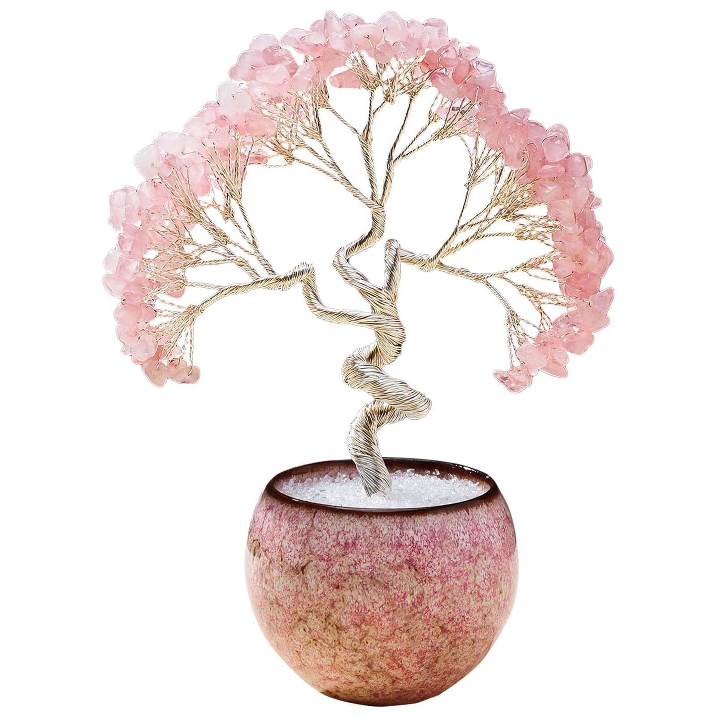 Runyangshi Rose Quartz Crystal Tree of Life - 7in Chakra Crystal Money Tree with 297 Natural Healing Crystal Gemstone for Love, Feng Shui, Luck, Balancing Energy Home Decor & Spiritual Gift