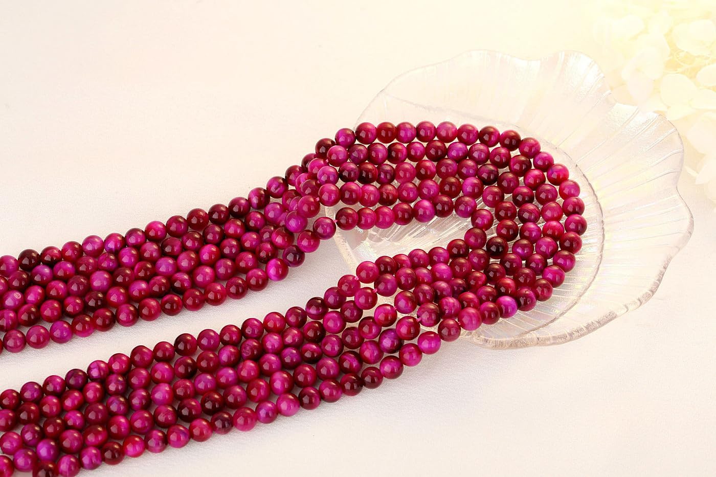 QINJIEJIE 60PCS Magenta Tiger Eye Beads 8mm Stone Beads Round Loose Gemstone Bead for Bracelet Beading Crystal Jewelry Making DIY Necklace Earrings 0.32"