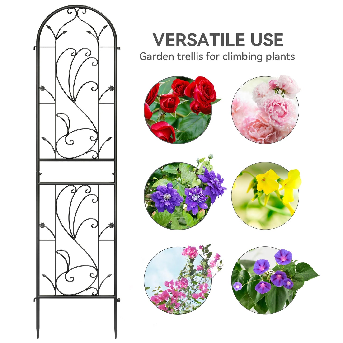 Ultym 4 Pack 87x20in Garden Trellises, Sunflower Black Metal Coated Rustproof Trellis for Climbing Plants Outdoor, Roses, Vegetables, Vines, Cucumbers