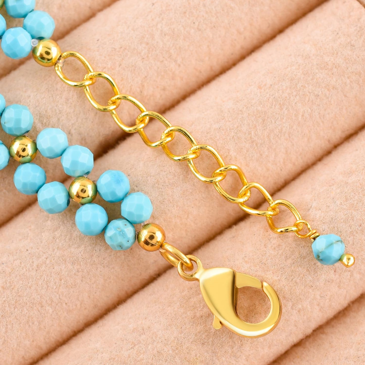 InfinityGemsArt Artisan Turquoise Bracelet for Adult Women – Natural December Birthstone Blue Gemstone, Handmade 14K Gold Plated Adjustable Chain, Chakra Jewelry, Christmas Gift for Her