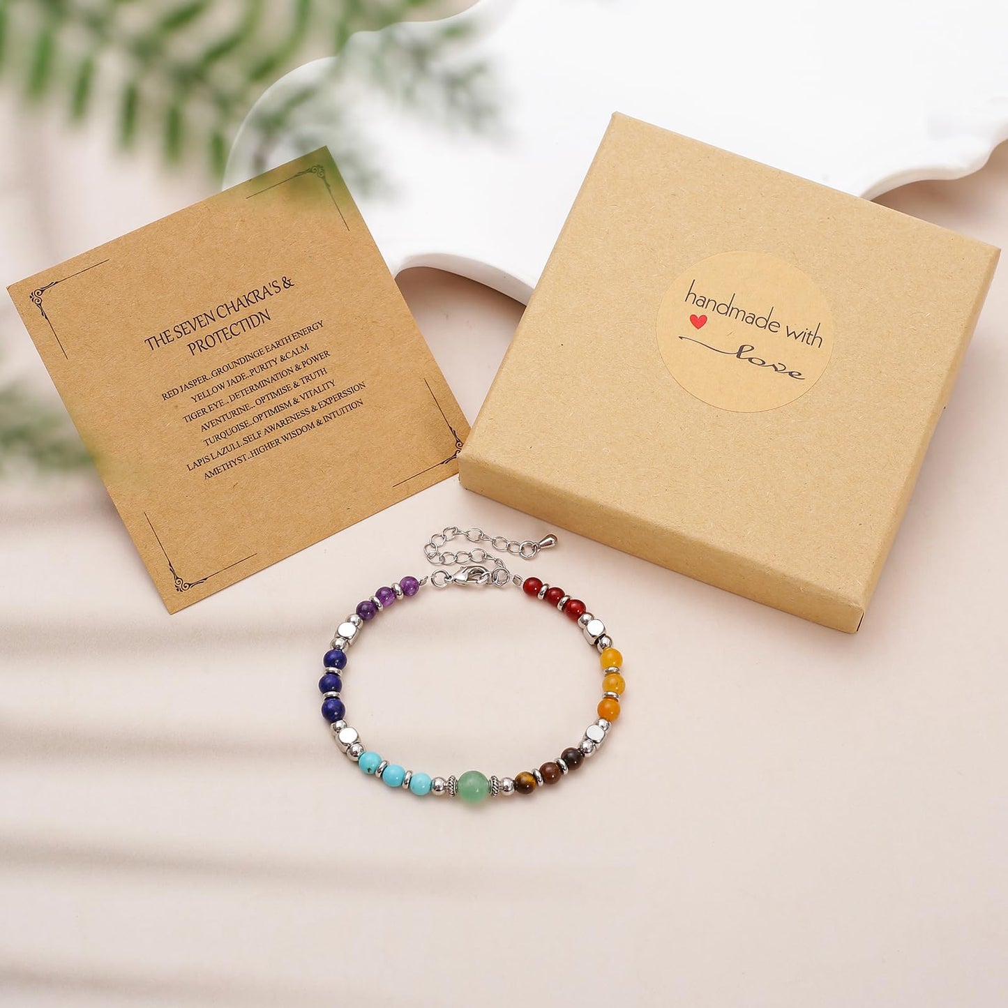 MTJAHPS Protection Bracelet, empath protection, black obsidian Crystals and Healing Stones Bracelet for Women ，Luck ，Anxiety and Stress Clam Bracelet (C-7 Chakra's&Protection)