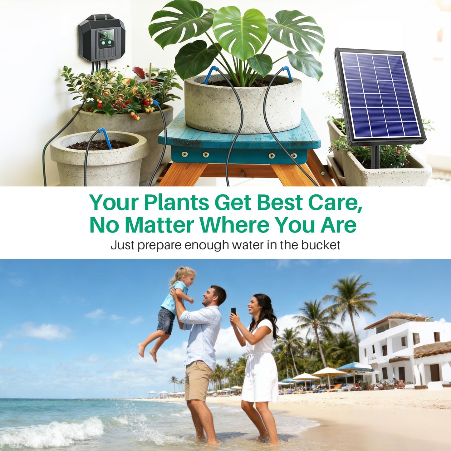 NFESOLAR 4W Solar Drip Irrigation Kit for Outdoor Indoor Plants, Customizable Watering Duration 1–30min & Interval 3h–7d, Solar Irrigation System for Garden Patio Balcony Vacation