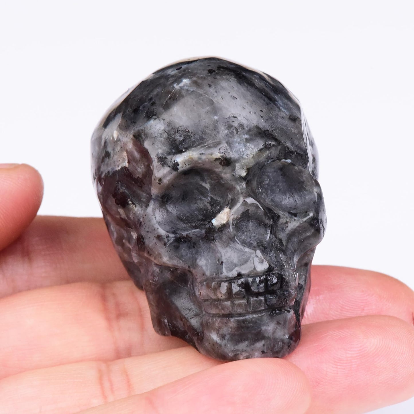 QLRSUXN 2 Inch Shimmer Stone Crystal Skulls Decor,Human Skull Sculpture Statues Healing Crystal Decor,Halloween Skull Figurines,Home Office Decoration Christmas Meditation Gifts for Men Women