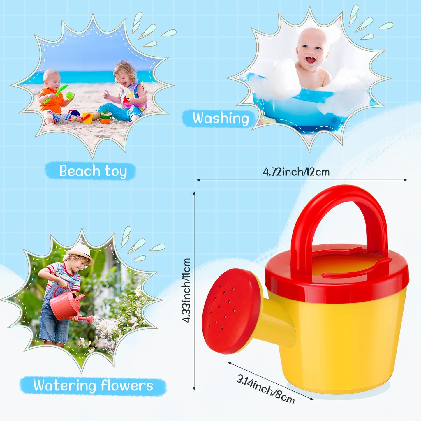 Sosation 12 Pieces Watering Can for Kids Bath Buckets Toys Play Sand Toys Plastic Small Watering Pot with Handles for Childrens Gardening Tools Beach Playing Sand(Basic Style)