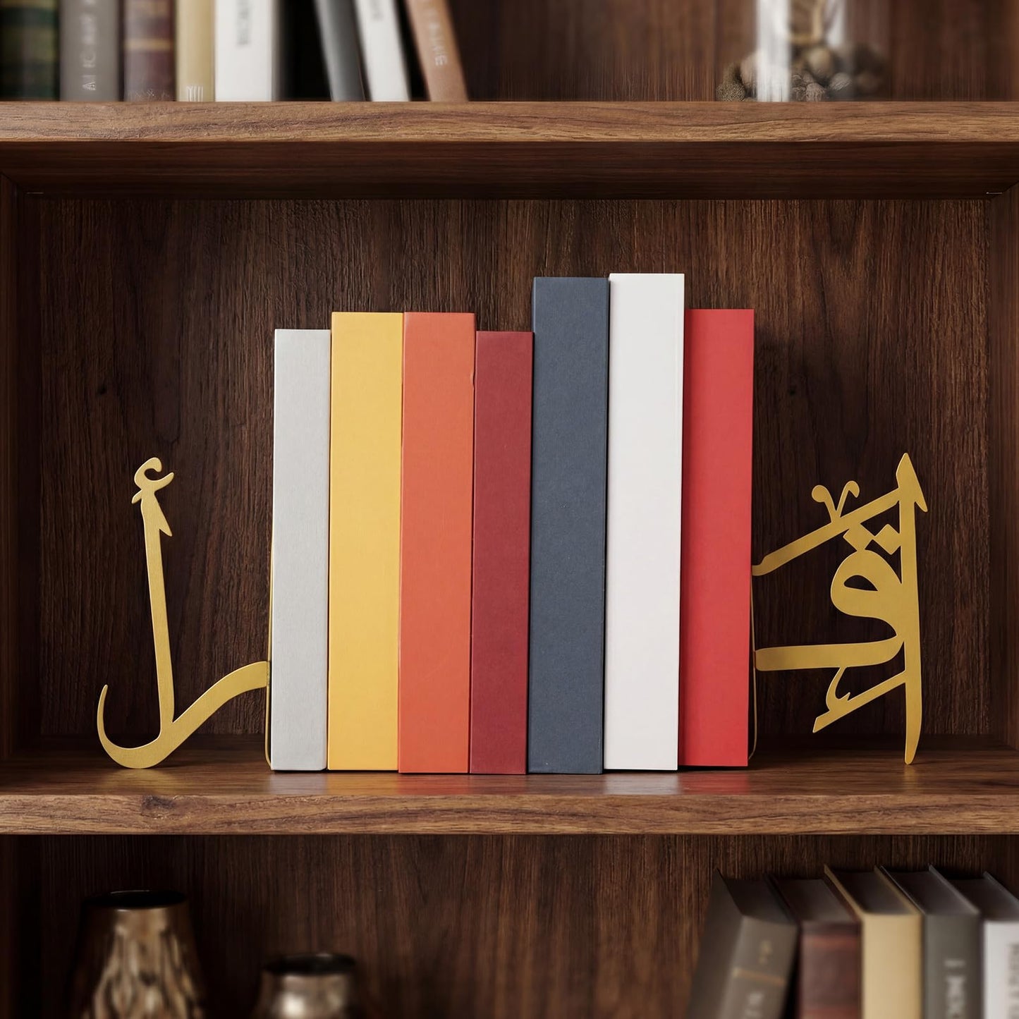 MorningRo 1 Pair IQRA Arabic Metal Bookend Decorative Arabic Metal Bookend Gold Ramadan Book End Eid Book Stopper Holders Islamic Decorations for Home Office Desk Bookshelf Decor Islamic Decor