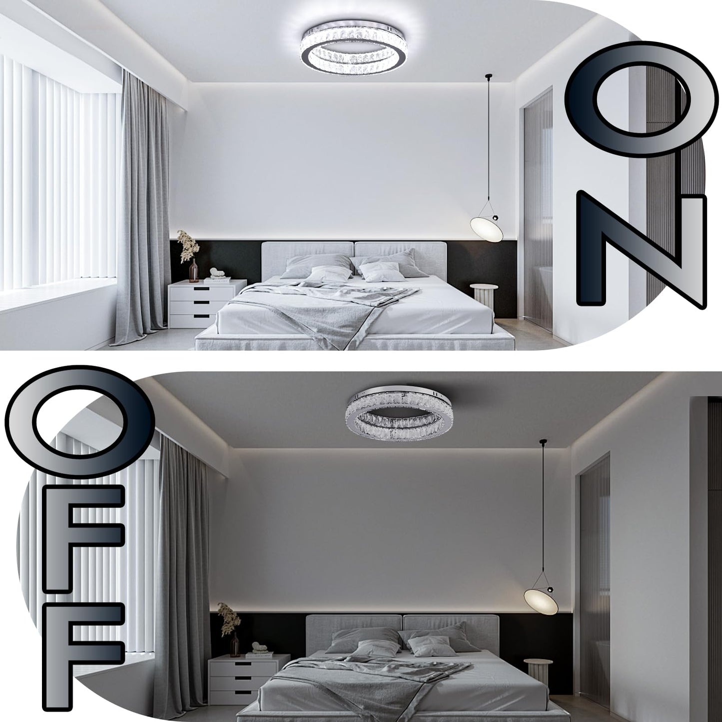 Finktonglan Crystal LED Flush Mount Ceiling Light, 17.7" Modern Round Crystal Ceiling Light, 48W 6000K Cool White, K9 Crystal & Stainless Steel, Low Profile, Non-Dimmable (No Remote)
