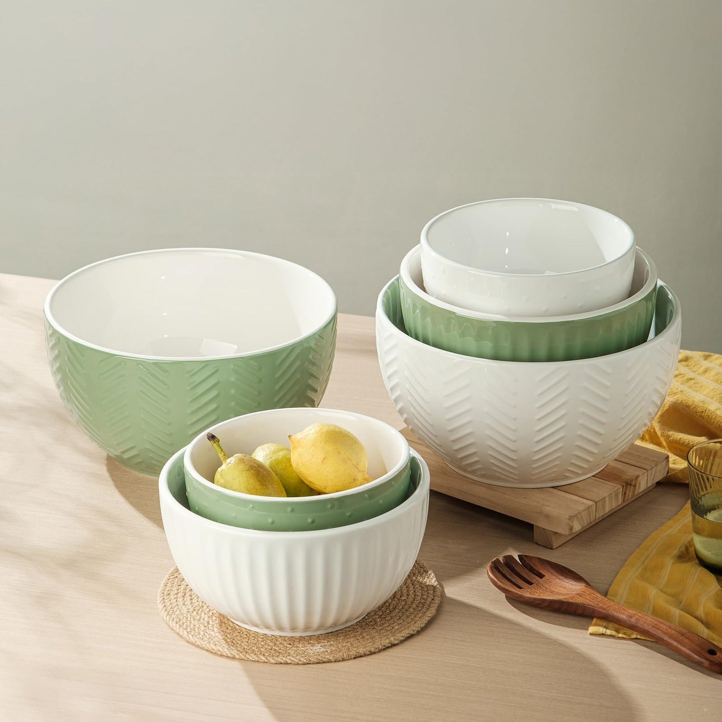 HAPPY KIT Ceramic Mixing Bowls Set, Nesting Bowls Set For Kitchen,Large 5/3/1.5 Quart Bowl Set of 3, Prep Serving Bowl for Baking and Mixing Salad,Oven, Microwave and Dishwasher Safe