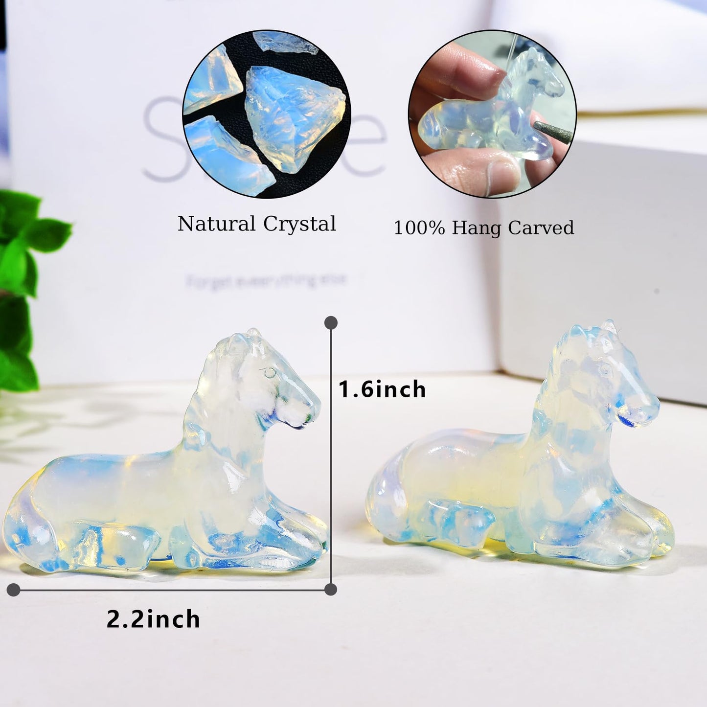 Ytbeoxk 2.2 Inch Opal Horse Crystal Figurines, Hand-Carved Healing Crystals Decor, White Horse Statues Stone Energy Gemstones, in Bedroom Office Meditation Memorial Gifts for Men and Women