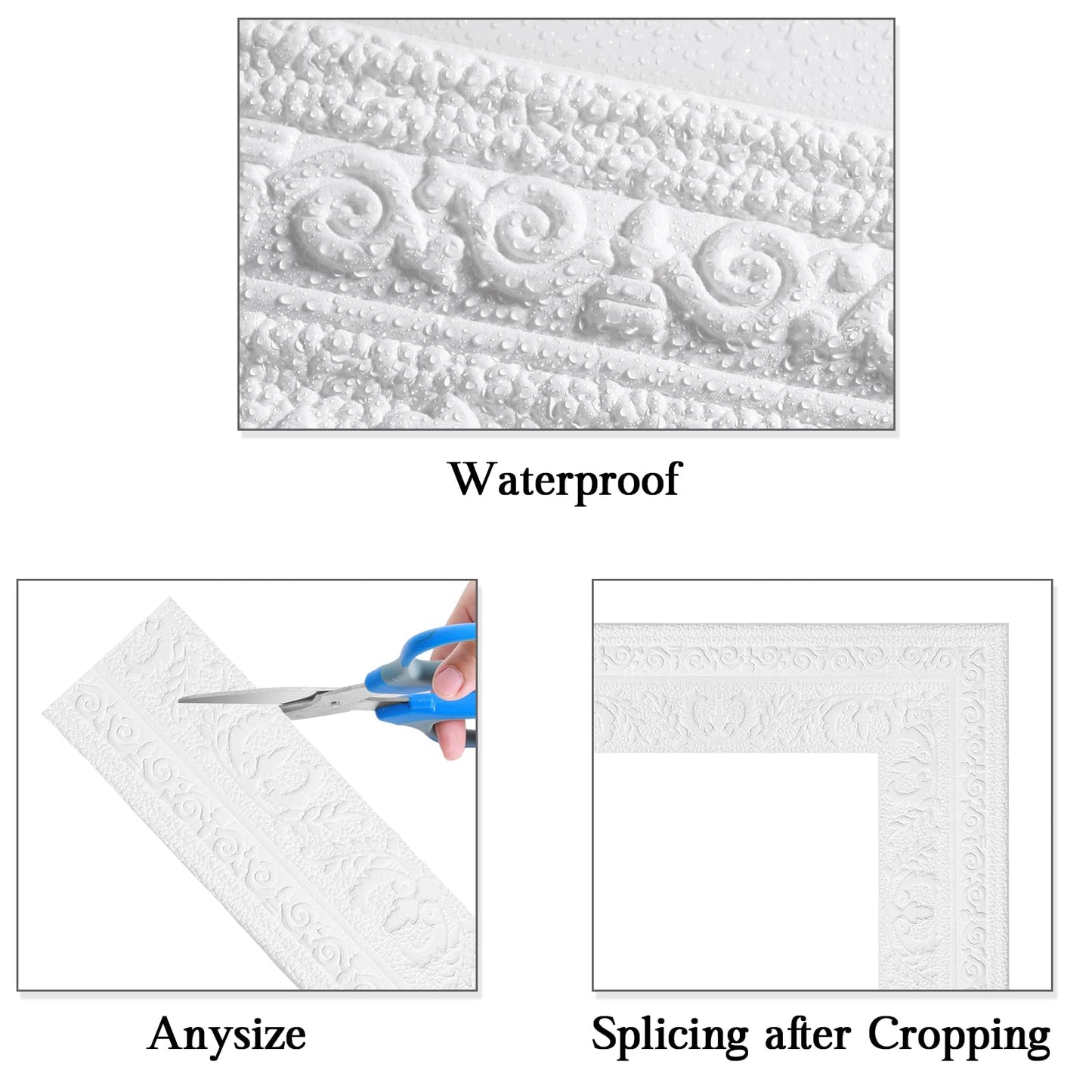 TaoBary 90 x 3 Inch Self Adhesive Flexible Foam Molding Trim Wallpaper Border 3D Sticky Decorative Wall Lines Peel and Stick Wall Baseboard Trim for Home Hotel DIY Decor(5 Roll,White)