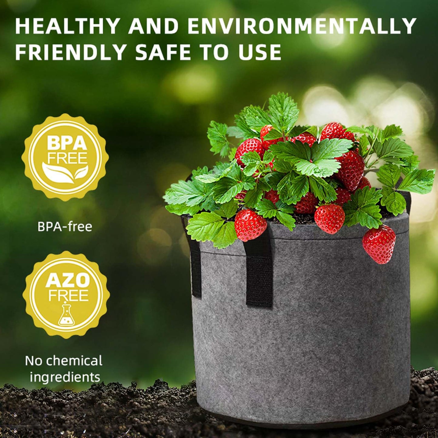 5 Pack 15 Gallon Extra Large Grow Bags -Thickened Non-Woven Fabric Plant Pots for Fruit Trees, Shrubs, Vegetables & Big Plants -Sturdy Nylon Handles Reusable Outdoor Indoor bucket planter container