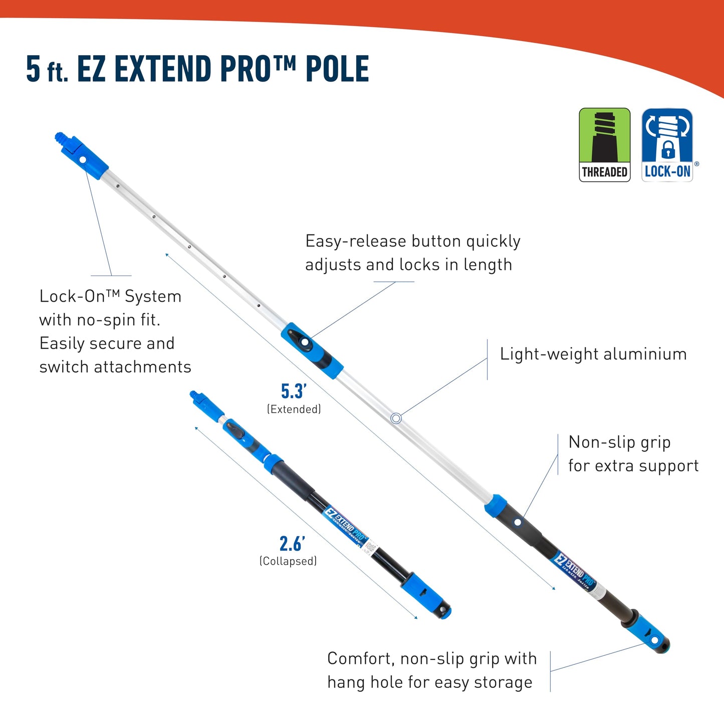 Unger Professional Lock-On Wood & Composite Deck Brush with EZ Extend Pro Telescopic Pole for Outdoor Decks with Durable Dual-Bristle, Swivel Deck Cleaning Brush, Adjustable 5 FT Pole Extends Reach