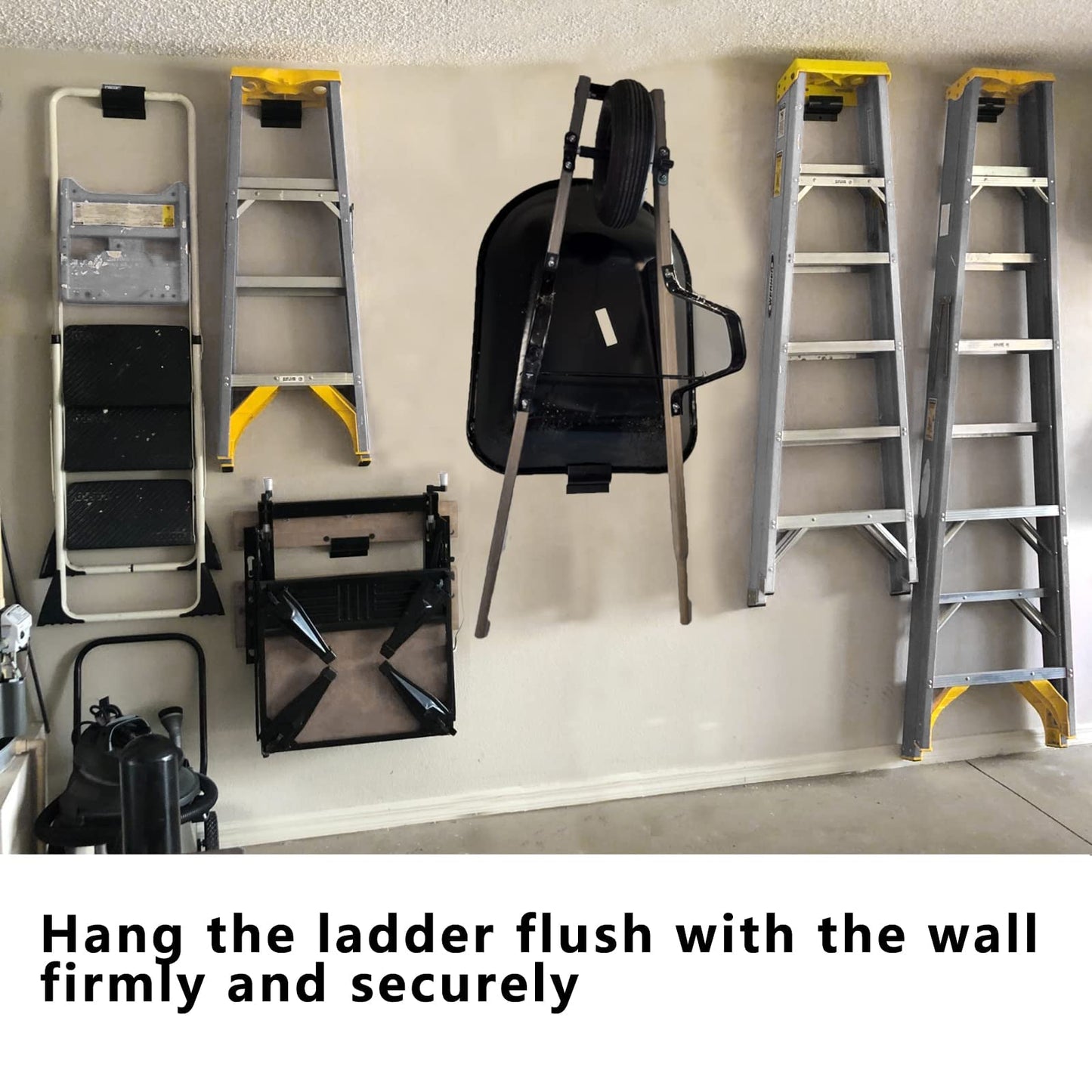 Juformin Heavy-Duty Ladder Hanger-Wall Mount Ladder Hook-Garage Wall Wheelbarrow Hangers-4 Pack