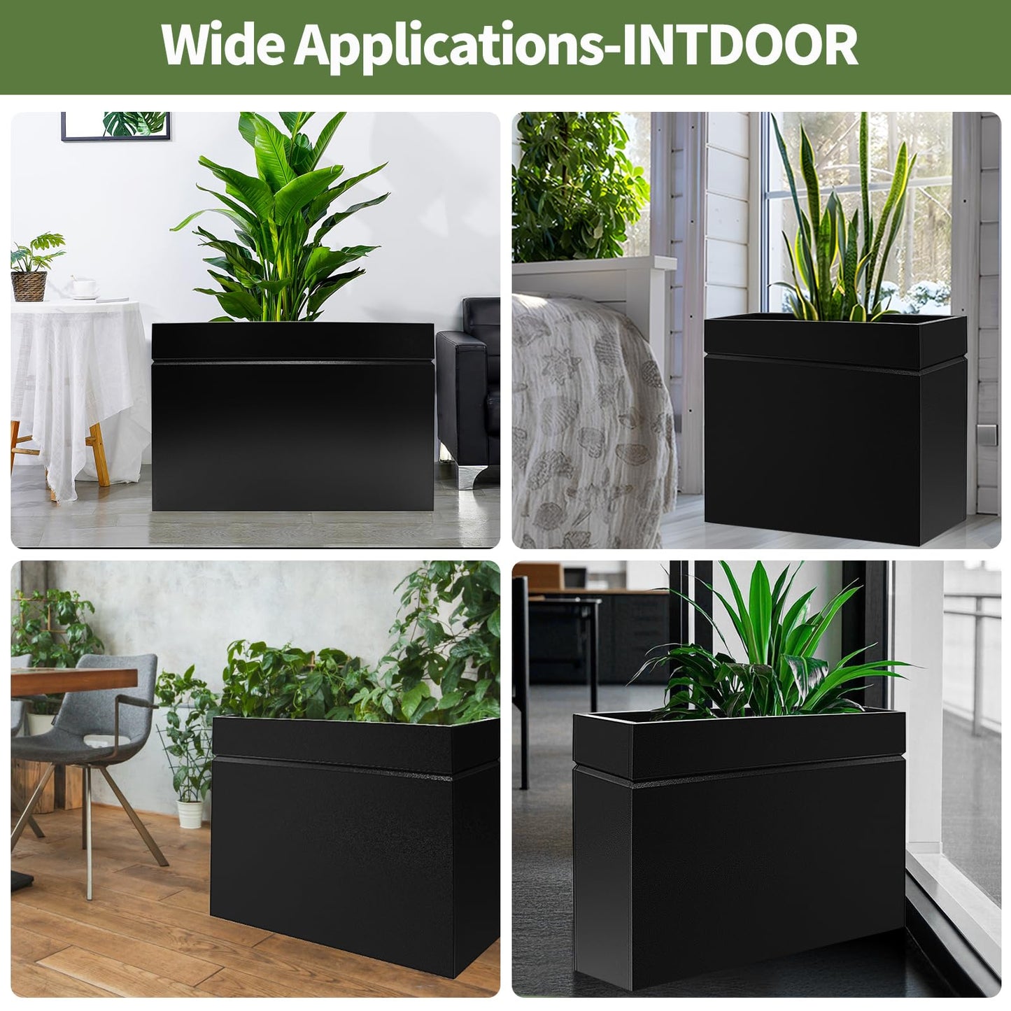HONYTA Metal Rectangular Planter Box, Powder Coating Steel Large Planters 35" L x 9" W x 26" H with Drainage Hole, Indoor Outdoor All-Weather Use for Home, Porch, Patio, Garden(Black)