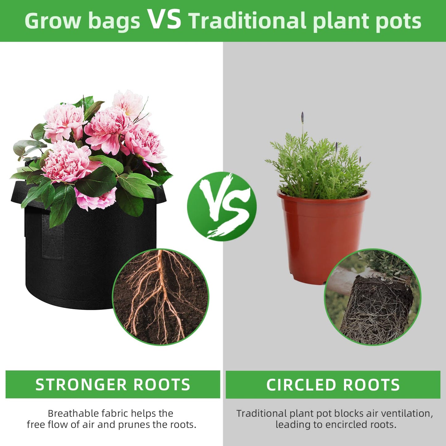 WHATWEARS 12-Pack 10 Gallon Plant Grow Bags, Thickened Nonwoven Fabric Pots with Handles, Vegetable Planter Bags Containers, Cloth Planters for Garden