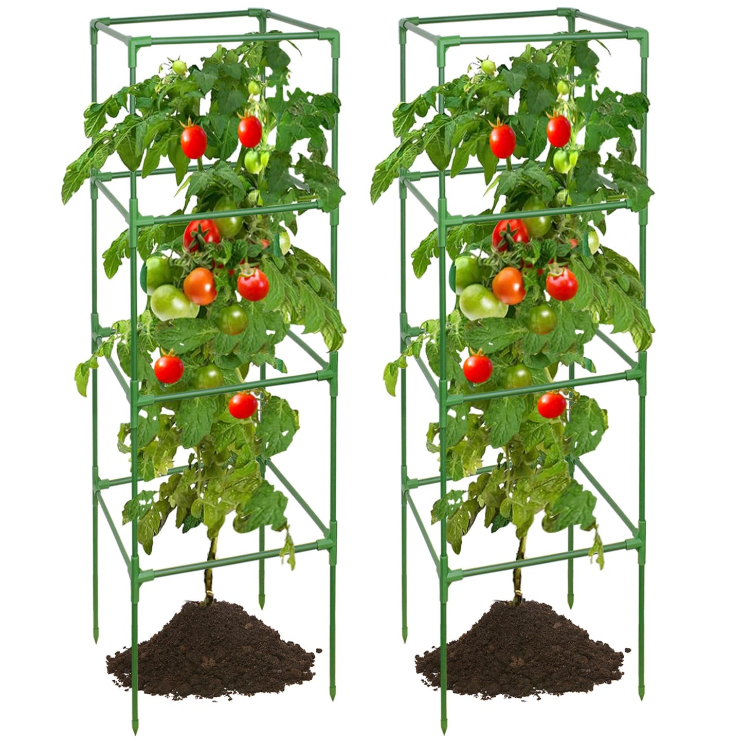ZeeDix 2 Pack Heavy Duty Tomato Cages for Garden 60 Inches, Square Adjustable Tomato Trellis Cage Climbing Plant Support Trellis Plant Cages for Climbing Vegetables Flowers with 20Pcs Clips