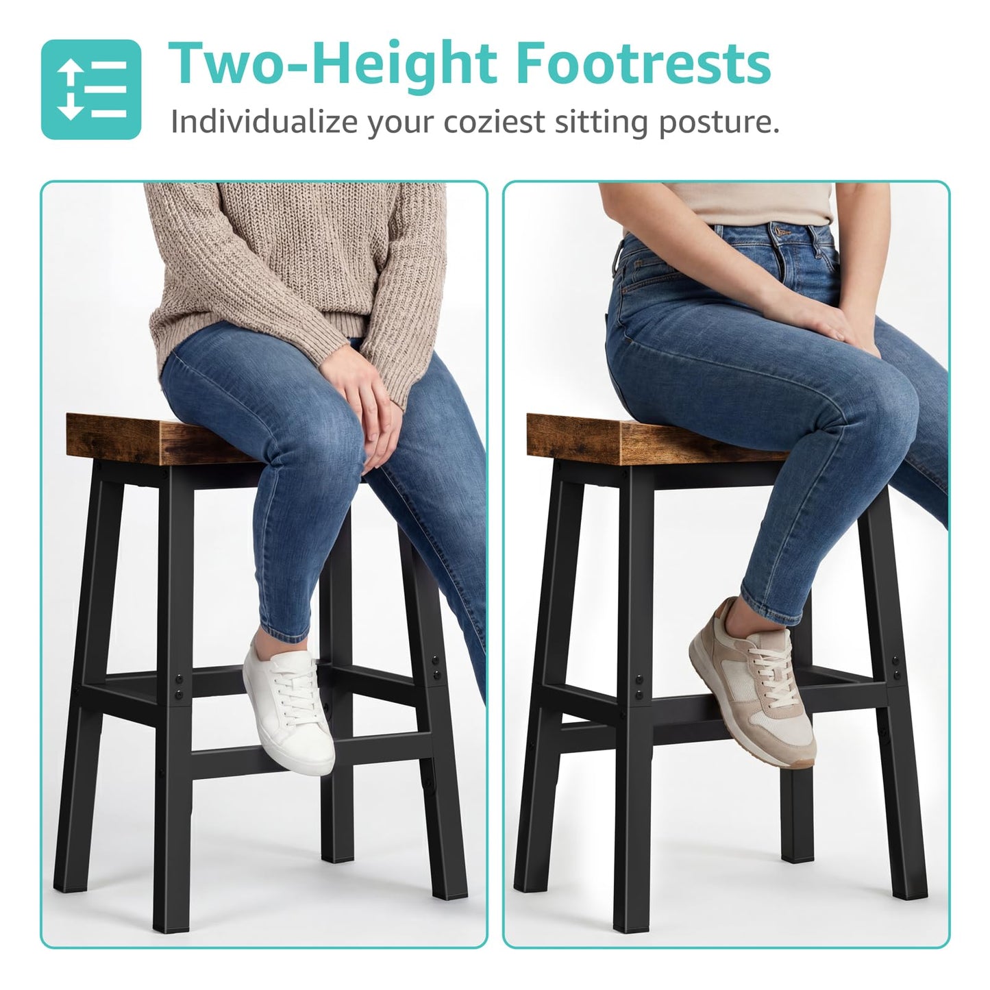 WINAZ Rustic Bar Stools, 24 Inch Barstools, Counter Height Stools with Footrest, Wooden Stool for Kitchen Island, Heavy Duty Backless Chair for Dining Table Farmhouse Outdoor 1 PC