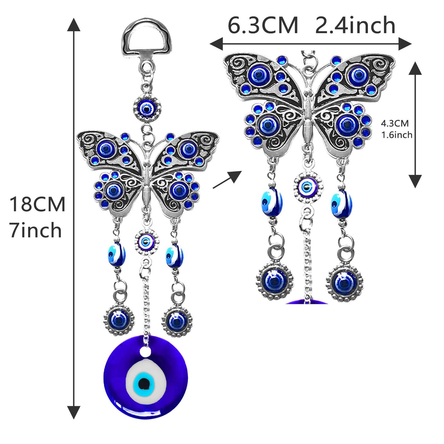 Blue Evil Eye Hanging Decoration Nazar Amulet Wall Hanging Home Protection and Blessing Decor (Butterfly-A)
