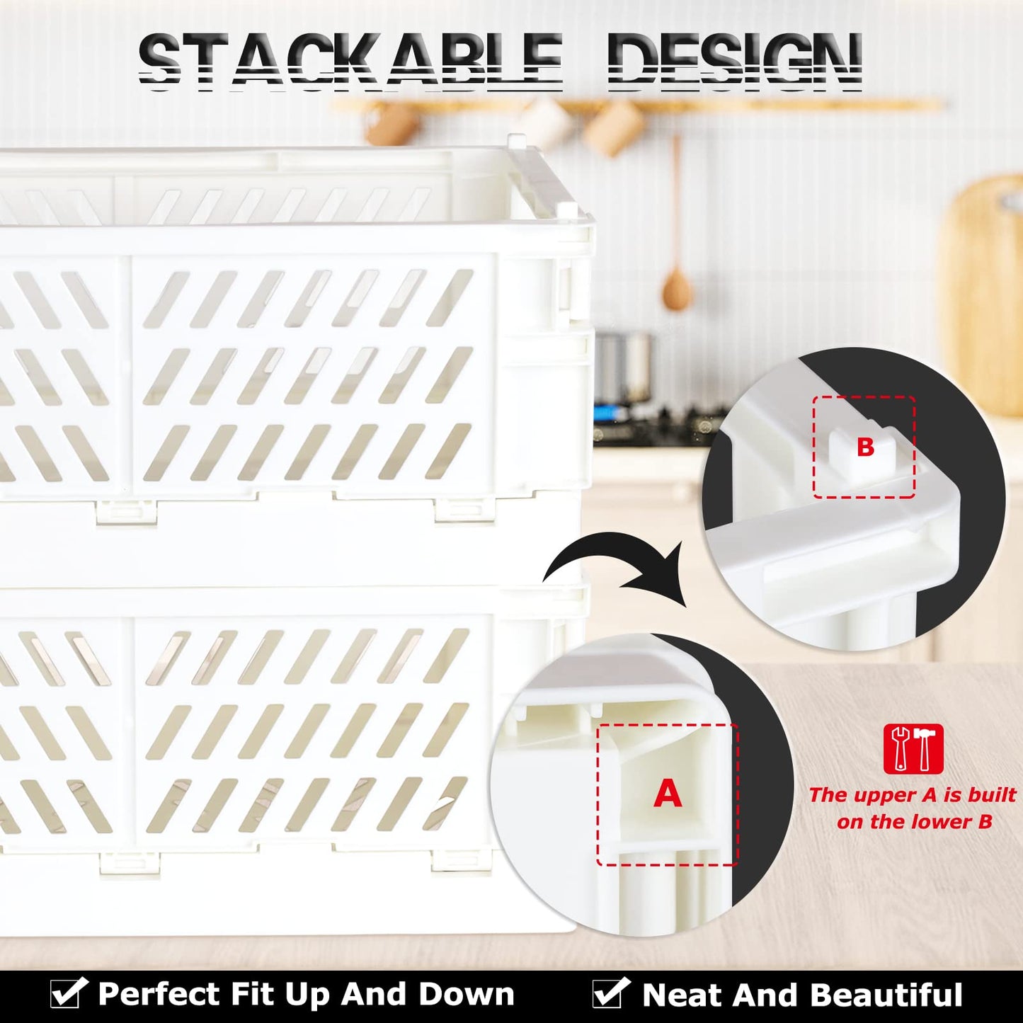 Tixill 2-Pack Mini Foldable Plastic Baskets for Organizing and Storage, Collapsible Storage Crate for Home Kitchen Bedroom Bathroom Office (5.9x3.8x2.2, White)
