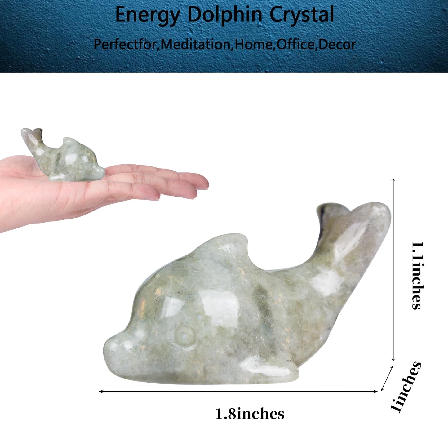 Hguxmcu Labradorite Crystal Dolphin Carving Hand Carved,1.8 Inch Dolphin Figurine Polished Gemstone Animal Sculpture Healing Stone Meditation Decor Gift Collection