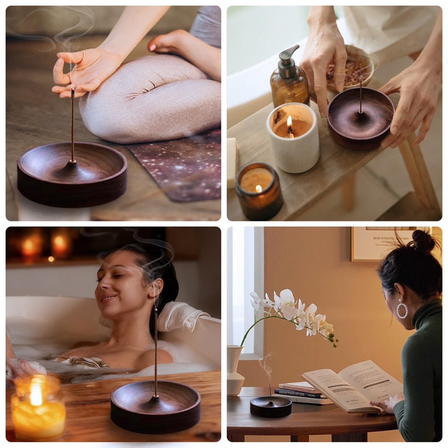Incense Holder,Black Walnut Hand - Crafted Round Burner for Sticks with Ash Catcher,Perfect for Relaxation at Home, Yoga,Spa & as a Gift(3.5 * 3.5in)