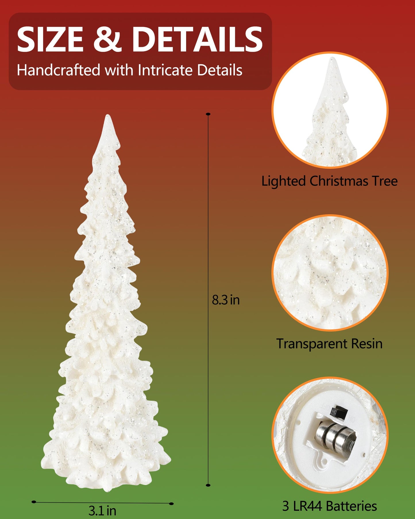 GoGnome 2-Pack Tabletop Christmas Tree with Lights - 8.3'' Resin Battery Operated White Christmas Tree - Light Up Christmas Decor Indoor Christmas Decorations (Trees)