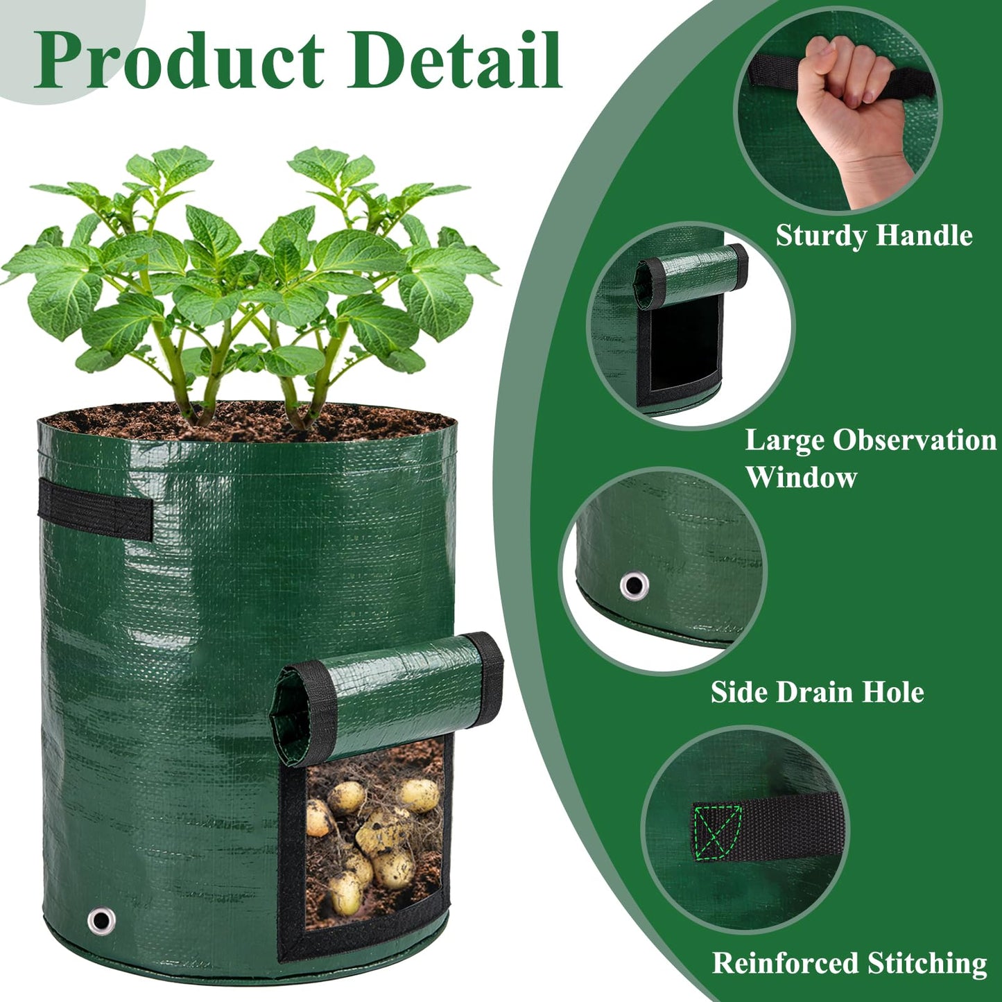 cyrico Potato Grow Bags, 10 Gallon 6 Pack Grow Bags for Potatoes with Flap Harvest Window and Handles, Sturdy PE Fabric Pots Potato Planter Garden Planting Bags for Onion Fruits Tomato Vegetables