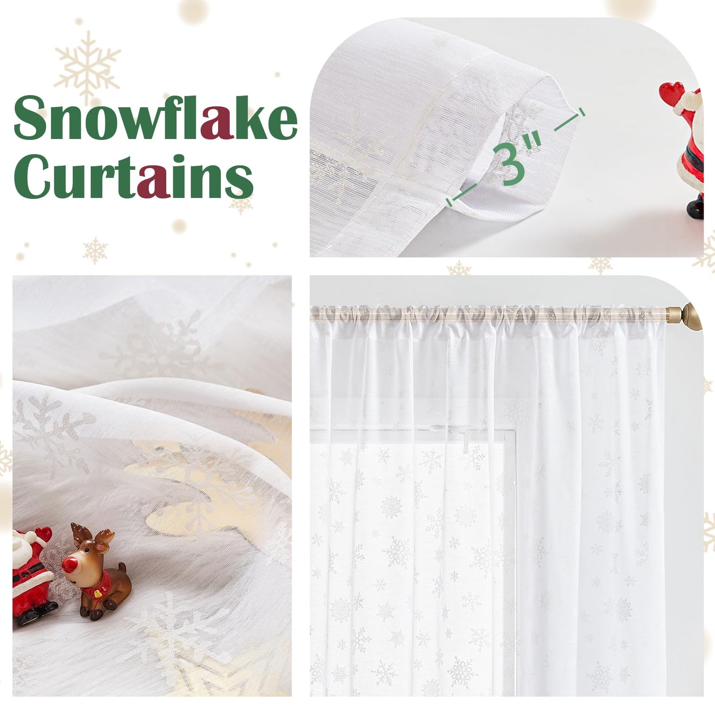 Vangao Snowflake Christmas Curtains White Sheer Curtains 84 Inches Long for Living Room Bedroom Holiday Backdrop Decor Snow Flake Luxury Home Voile Drapes Rod Pocket Window Winter Drape, 2 Panels
