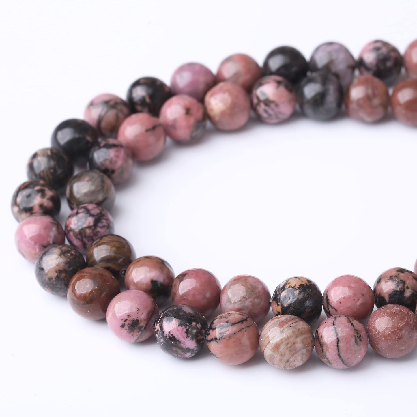 10MM Black Line Rhodochrosite Round Loose Beads Natural Gem Beads Crystal Energy Stone Beads for Jewelry Making DIY Bracelet Necklaces