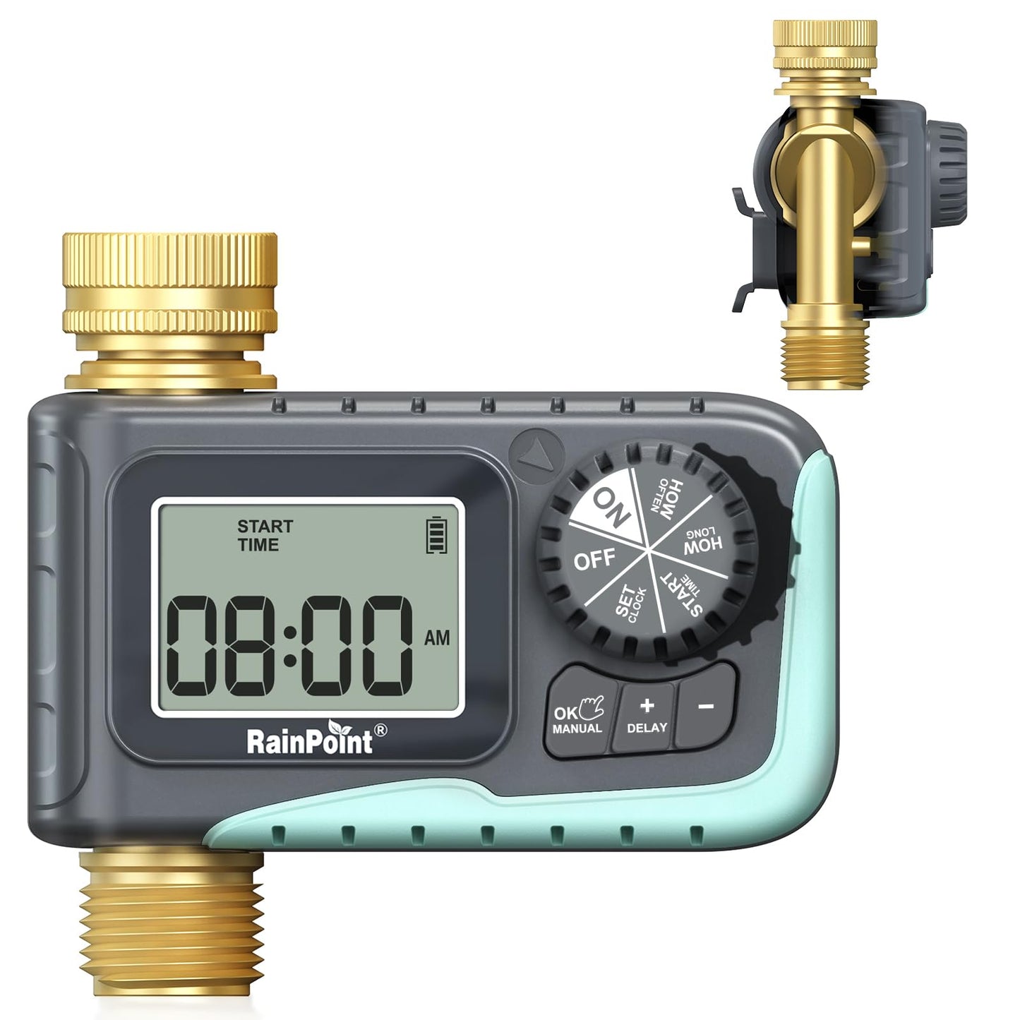 RAINPOINT Sprinkler Timer, 100% Metal Pipe Water Timer for Garden Hose, Programmable Hose Controller for Watering, Sprinkler Controller with Manual Watering/Rain Delay for Outdoor Lawn & Garden (1PCS)