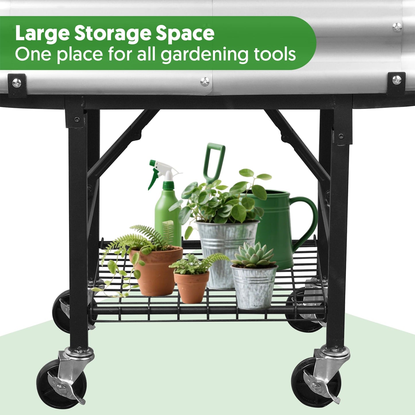 Self-Watering Raised Garden Bed with Legs and Heavy Duty Wheels, Easy-Install Planter Box with Foldable Stand, Galvanized Metal Elevated Wicking Bed with Liner for Indoor Outdoor Gardening