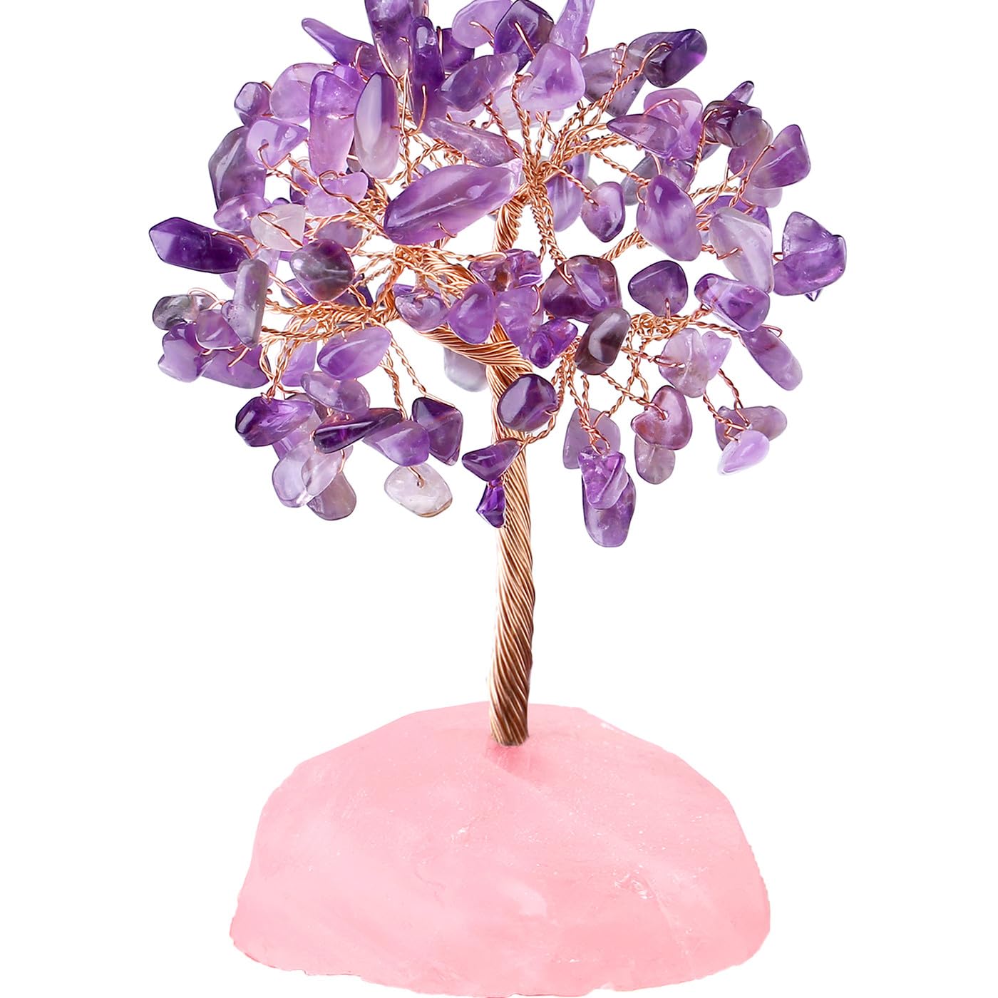QINJIEJIE Crystal Tree Healing Crystals Amethyst, Purple Gravel Gemstone, Rose Quartz Pink Base, Copper Wire Life Stones Artificial Energy Desk Decor, Spiritual Meditation Gifts