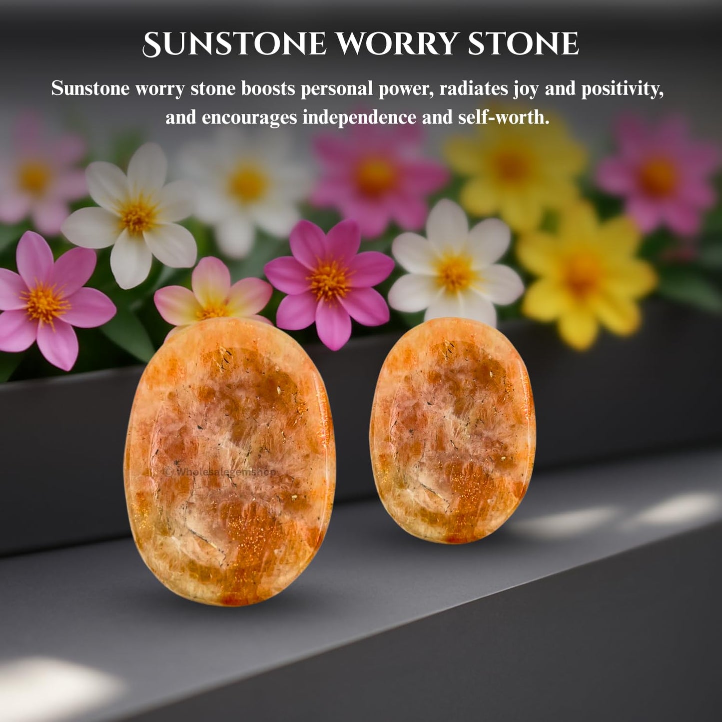 Wholesalegemshop Sunstone Thumb Worry Stones Metaphysical Gemstone Crystal Healing Reiki Men Women Gift FENG Shui Positive Energy Love Wellness Palm Stones Wicca Powerful