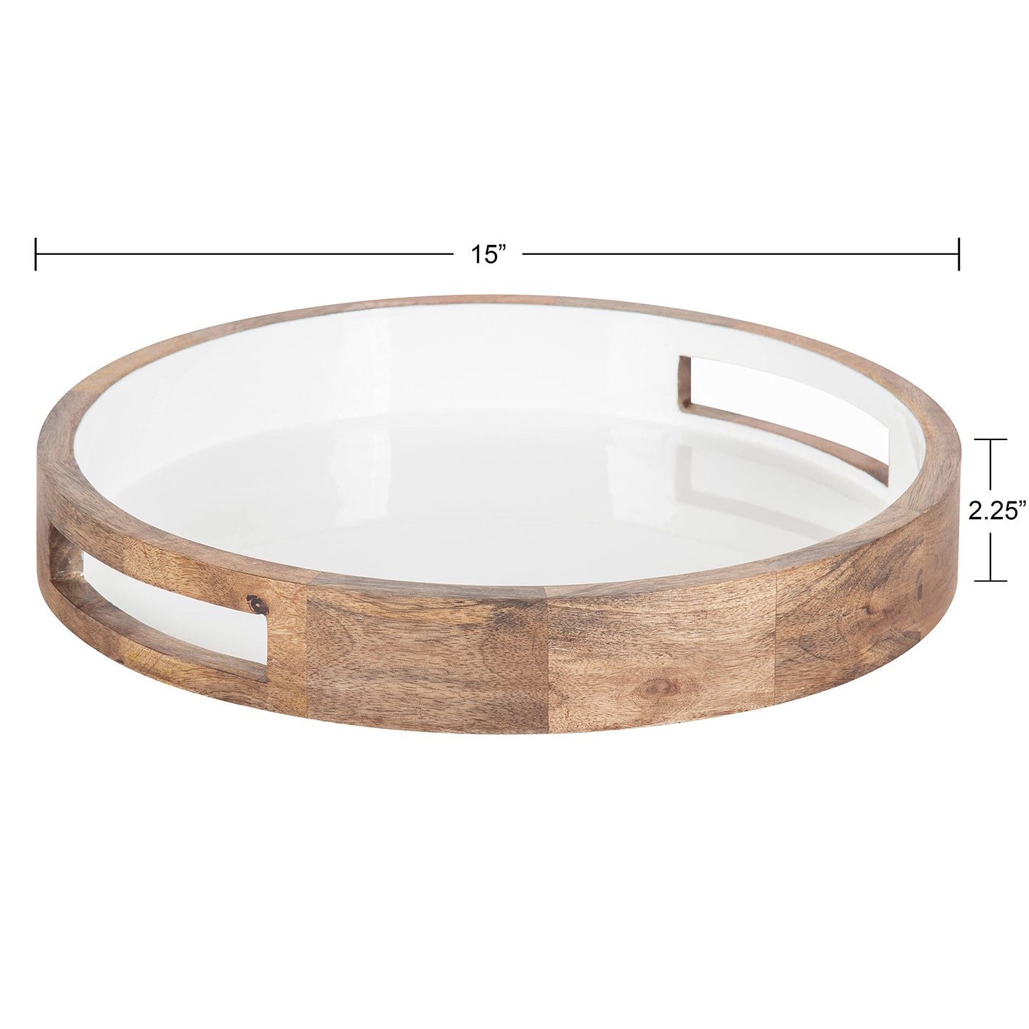 Kate and Laurel Ehrens Boho Wood Tray, 15 Inch Diameter, Natural and White, Round Accent Tray for Transitional Decor