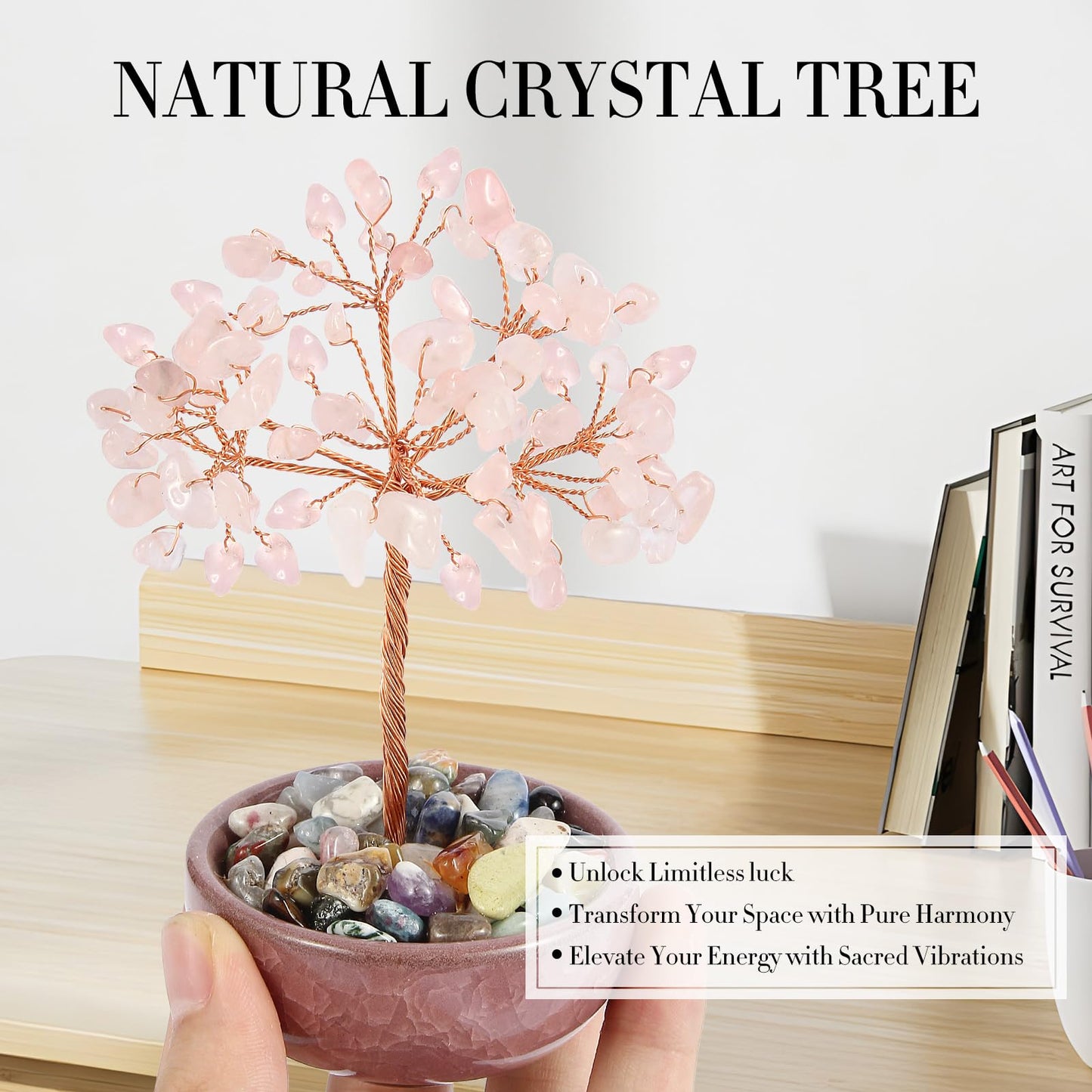 Handcrafted Rose Quartz Abundance Tree with Ceramic Base,5 Inch Natural Crystal Feng Shui Bonsai for Prosperity,Harmony & Energy Flow,Premium Healing Stone Decor for Home & Sacred Spaces