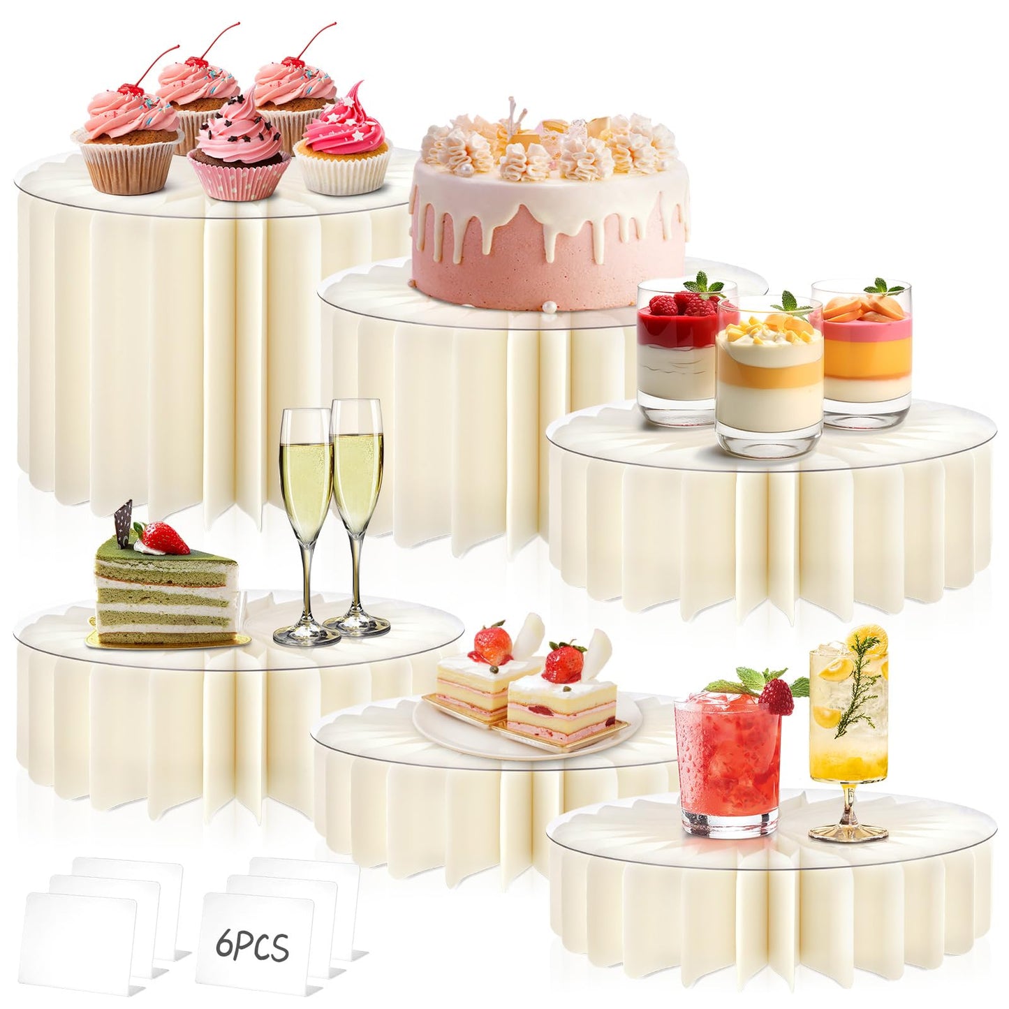Youjoitim 6Pcs Buffet Risers, Food Risers for Table, Foldable Cake Display Stands, Tall Cardboard Cupcakes Stand for Show Catering Desserts Jewelry Wedding Birthday Party Decoration (White)
