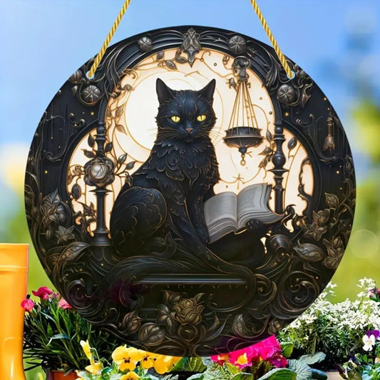 Acrylic Window Hanging Decoration Pendants Stained Cat on Desk Theme - Panel Decor for Indoor Outdoor, Garden Decoration or Housewarming Gift