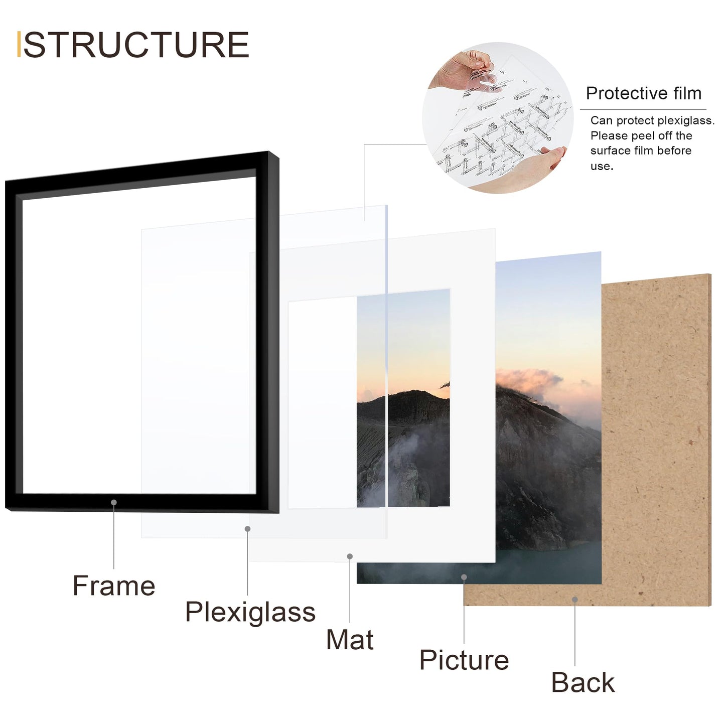 Wiscet 12x12 Picture Frame Set of 9, Gallery Wall Frame Set Display Pictures 8x8 with Mat or 12 x 12 without Mat, Square Collage Picture Frames for Wall, Black