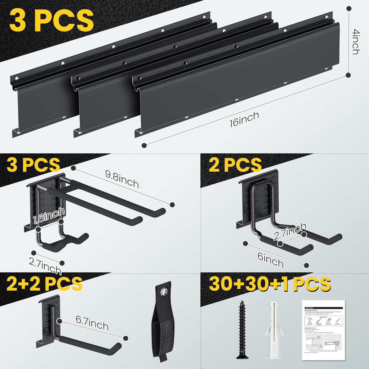 GBEER Garage Storage, Wall Mount Tool Storage Rack, 48 Inch Heavy-Duty Garage Organization Hook Set with Adjustable Rails, Tool Organizers and Storage Broom Holder Wall Mount, Gifts for Men